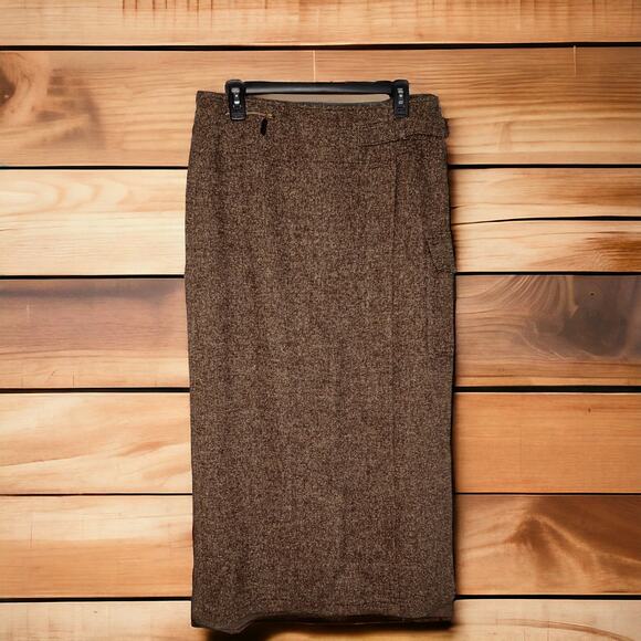 Vintage European Mondi Sport Fall Tweed Skirt Silk/Wool Wrap Euro Size 44 US 16 - Picture 14 of 15